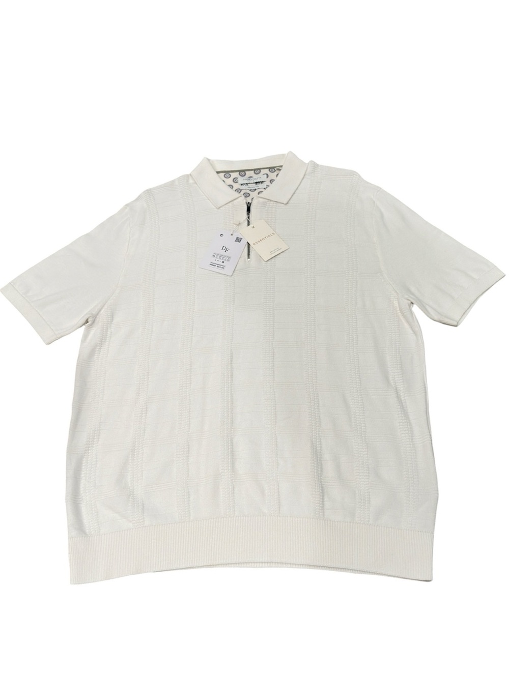 Men’s Denim & Flower White Short-Sleeve Zip Polo
